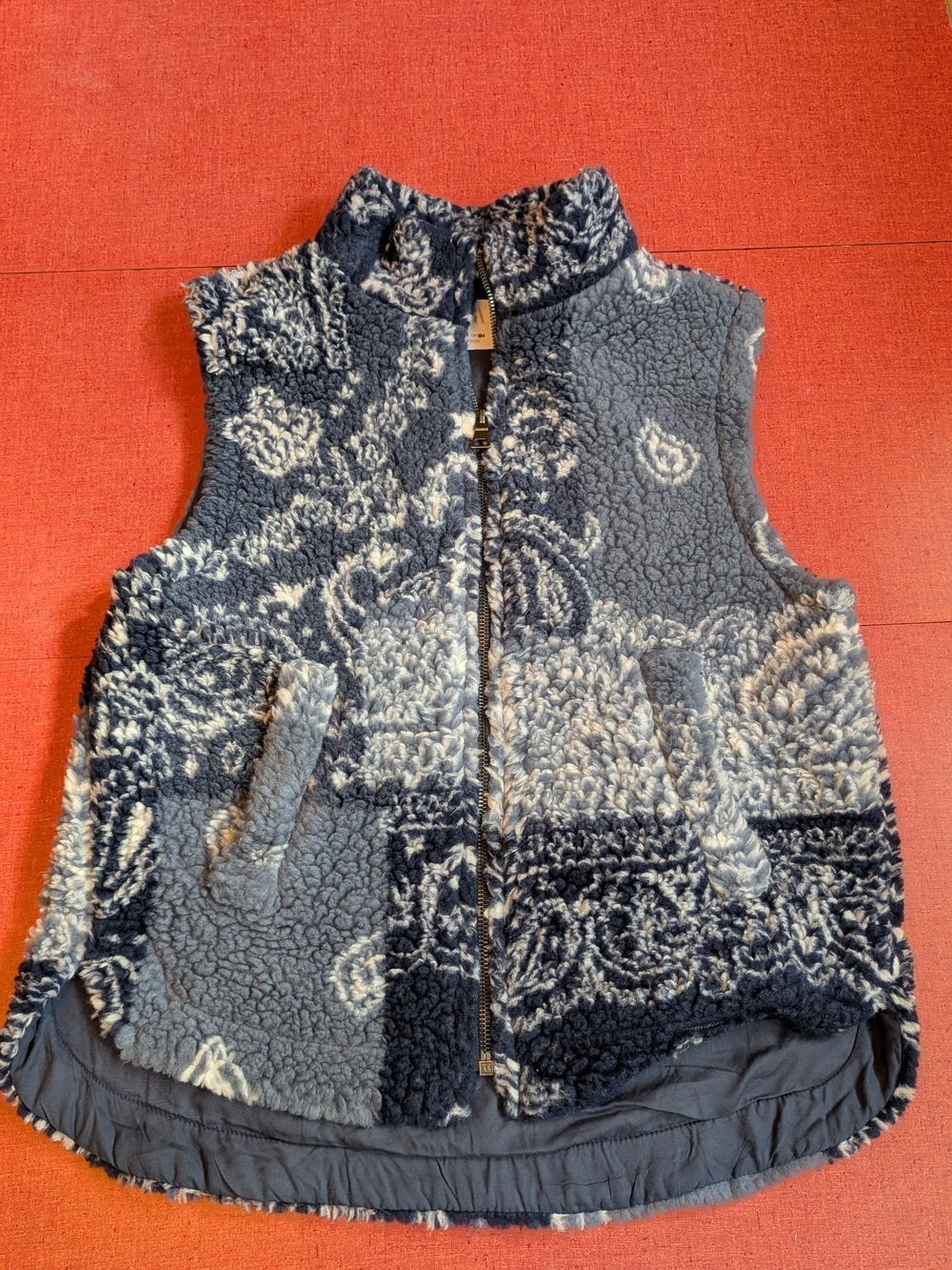 Zara Navy Paisley Patterned Bandana Sherpa Vest Women's XS Kid's 13-14 Fall